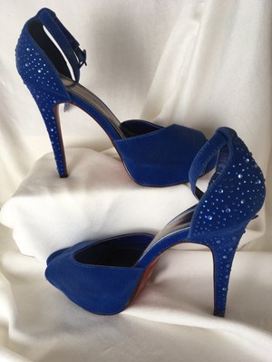blue heels with rhinestones