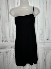 JOAH BROWN BLACK RIBBED KNIT ONE SHOULDER STRETCH MINI SIDE SLIT SLIP DRESS S/M