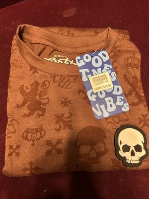 TAGS Eighty Eight Black Skulls Happy Faces Graphic Prints Shirt Sz.YOUTH 14 
