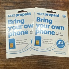 AT&T Prepaid Sim Card Bring Your Own Phone 5G 3 In 1 - Lot Of 2 