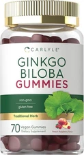 Ginkgo Biloba 300mg | 70 Vegan Gummies | Peach Raspberry Flavor | by Carlyle 
