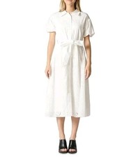 Gracia Eyelet Cotton Tie Waist Midi Dress In White