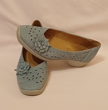 ​HOTTER Mexico Blue Suede Shoes Size 3 EXF Extra Wide Fit Comfort Flower Pumps