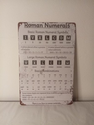 Römische Zahlen Symbole Aliminium Metall Zinn Wand Mathematik Formeln pädagogisch 12x8 Zoll