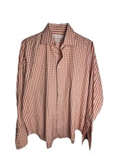 Rhodes  Beckett Men's 43/17 R Egyptian Cotton Shirt Orange Check French Cuff
