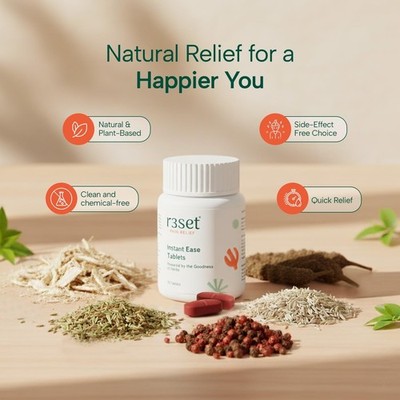 R3SET Instant Relief for Abdominal, Period, menstrual cramps, Stomach 60 Tablets