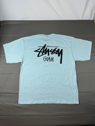 Rare Stussy Chapter Guam Cut Tag Light Blue Men’s Graphic T Shirt Size XXL