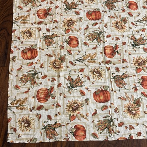 Fall Harvest Thanksgiving Tablecloth 51x66.5 Pumpkins Corn Autumn Cotton Blend - Afbeelding 3 van 7