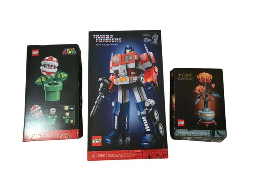Lot Of 3 EMPTY Lego Boxes - Optimus Prime 10302, Chrysanthemum 10368 Super Mario
