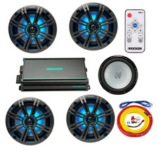 Kicker Marine Audio System   4  6.5  RGB LED Speakers, 6-Channel Amp,