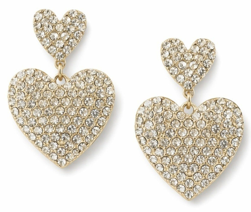 J.Crew Crystal Heart Dangle Earrings Gold Tone Hypoallergenic Fashion CE762