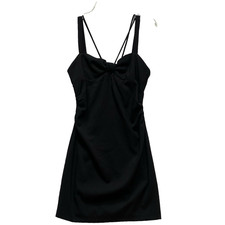 Zara Woman's Size S Mini Black Strappy Dress Zip Ruched Sides Sweetheart Neck