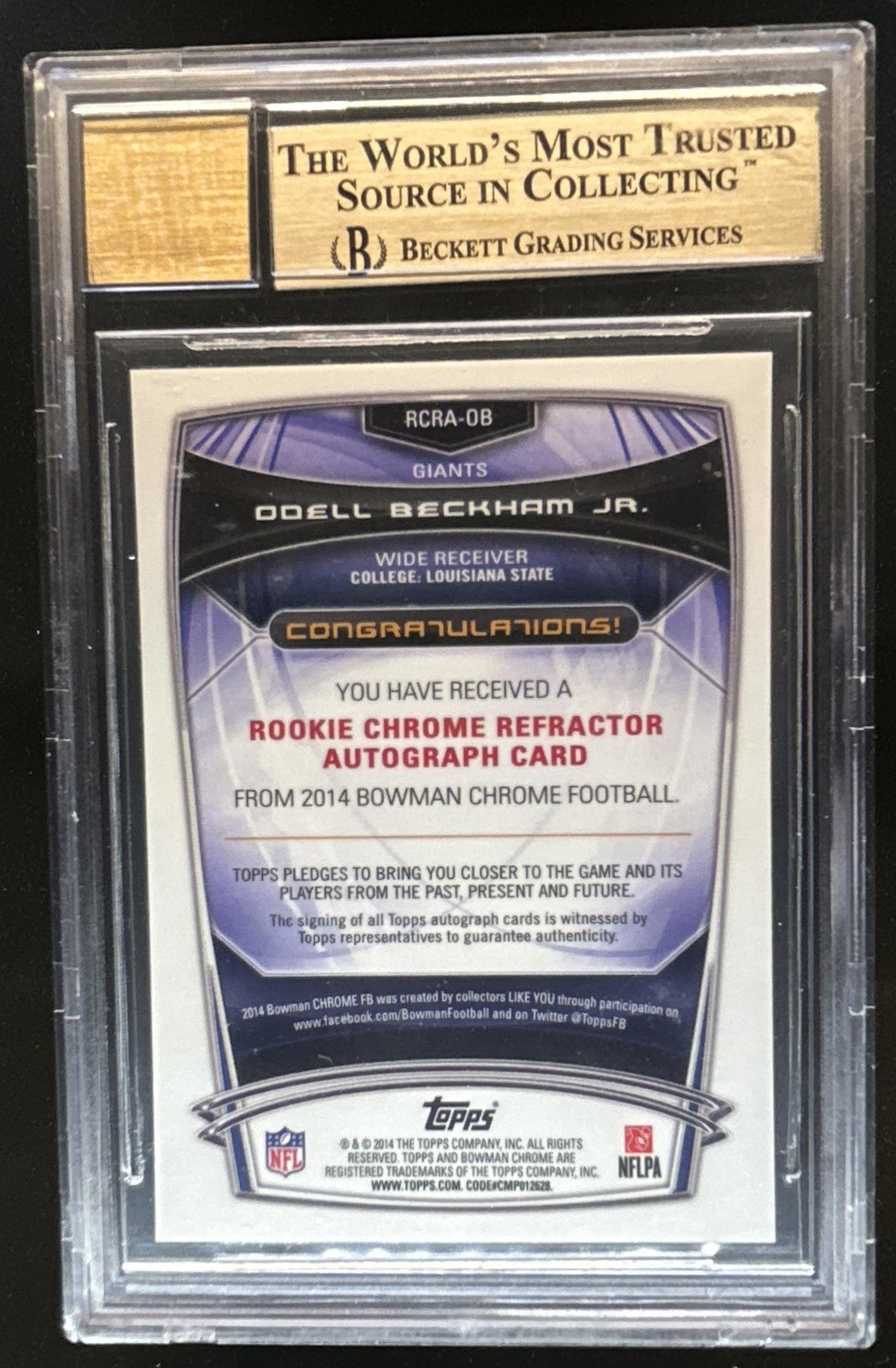 2014 Bowman Chrome Odell Beckham Jr. Rookie Auto Blue Refractor #/199 BGS 10 view 2
