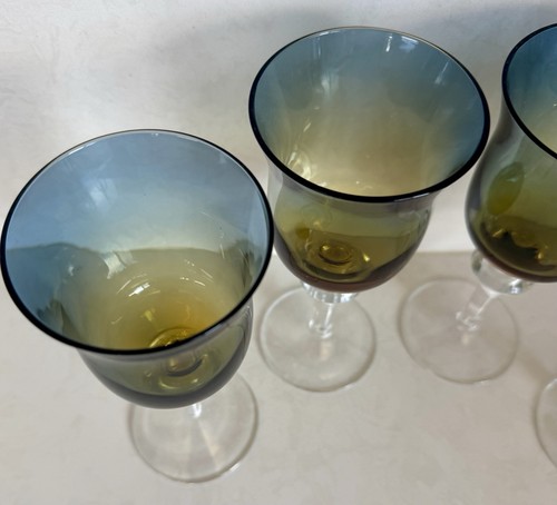 4-DENBY Hand Blown Crystal Aurora Bluerina Wine Glasses 7" Krosno Poland - Photo 4/6