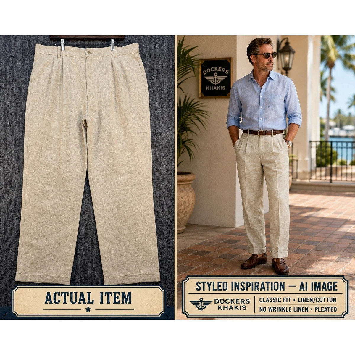 90s 00s DOCKERS Khakis LINEN PANTSツータック DOCKERS Pleated Linen Pants for Men for sale | eBay