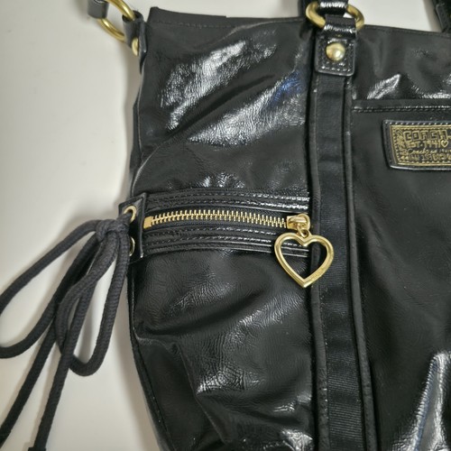 VTG Coach Poppy Daisy Black Liquid Gloss Pocket  Shoulder Handbag Purse *Read* - Bild 2 von 24