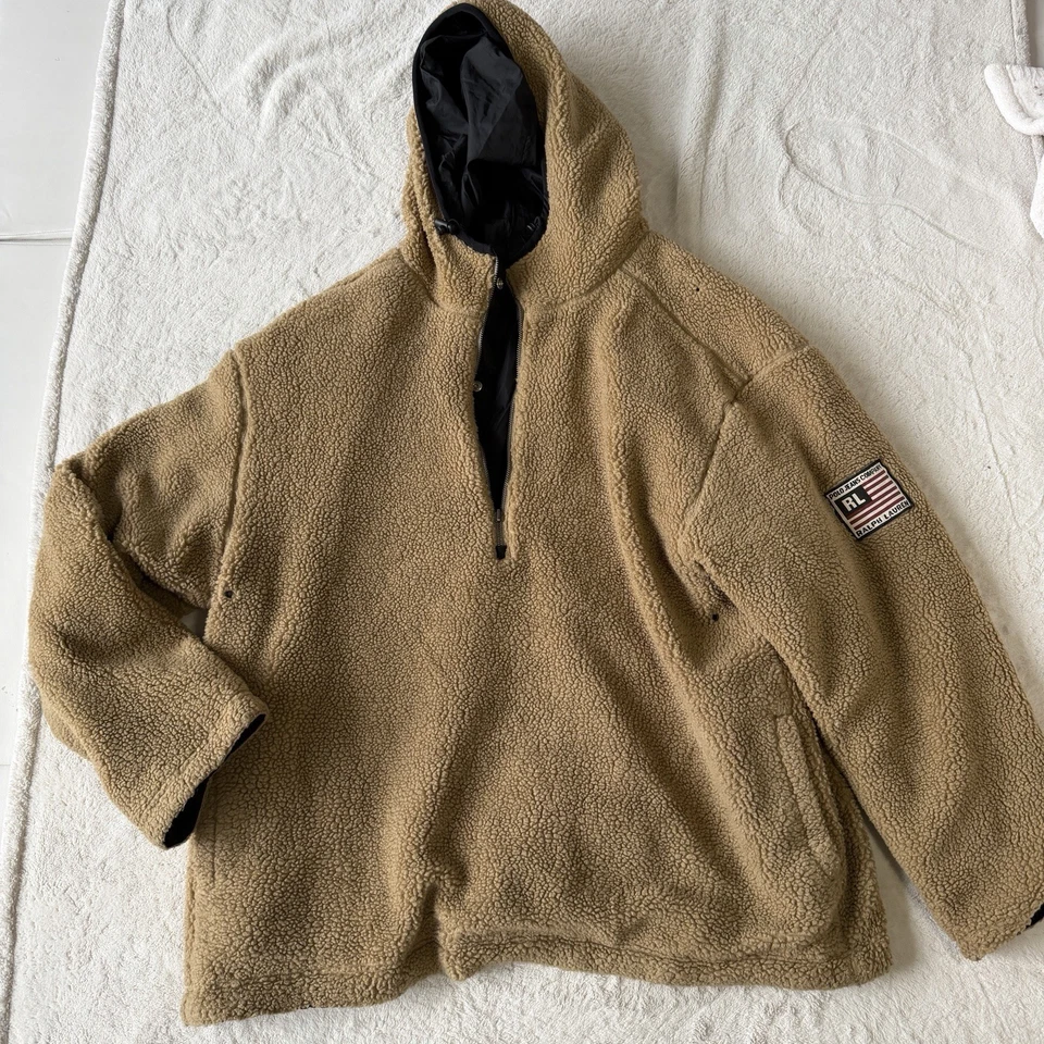De Colección Polo Ralph Lauren Para Hombres Reversible Sherpa Nylon Pullover Chaqueta con Capucha ~ 2XL Foto 2 de 4