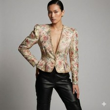 Vintage 1980s Nah Nah Floral Blazer 6 Gold Metallic Brocade Peplum Evening Jacke