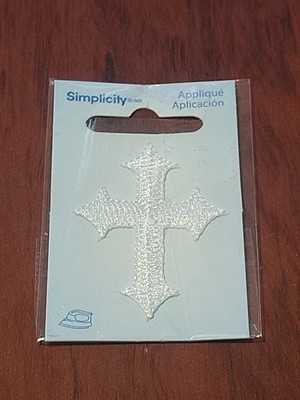 Simplicity By Design Patch Fashion Embroidered White Cross Iron On Patch 2''