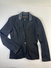 Lauren Jeans Co Ralph Lauren Leather collar Stretch Denim Blazer Women's S Vntg