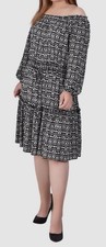NY Collection Women's Black Unlined Long-Sleeve Tiered Dress Plus Sz 1X