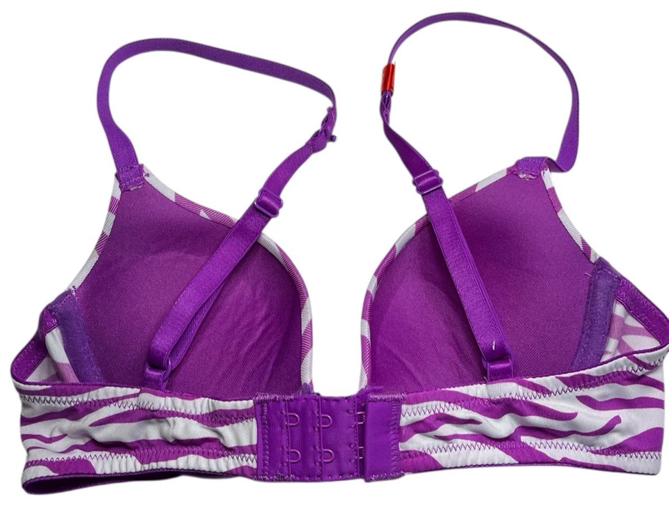 So Bra Women 32A Purple Zebra Underwire Push Up Plunge Demi Adjustable Flirty - Image 2 of 4