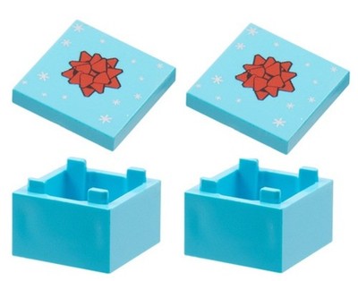 LEGO 2 New Azure Minifigure Gift Box 2 x 2 x 1 Red Bow Silver Star Top Tile D733