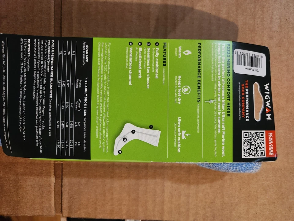 Wigwam Unisex Merino Comfort Hiker Socks Blue F2323 Medium Men 5-9.5 Woman 6-10 - Image 4 of 4