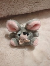 Vintage 1970s Russ GILLY MOUSE Gray Stuffed Animal Plush 6" BIG EARS Bow Tie