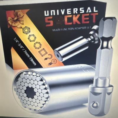 Universal Socket Multi-Function 7-19mm w/ Drill Adapter 1/4'' 3/8'' Drive