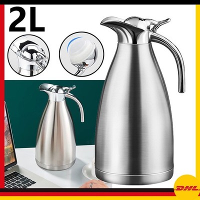 2 Liter Edelstahl Isolierflasche Thermokanne Thermo-Flasche Iso-Kanne Silber DE