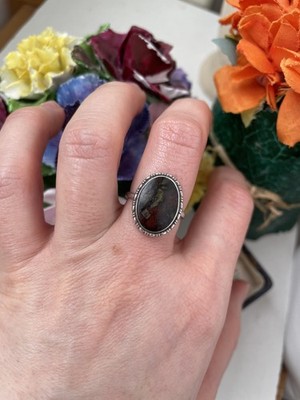 GORGEOUS VINTAGE MODERNIST SOLID 925 STERLING SILVER DRAGONS BLOOD RING SIZE N