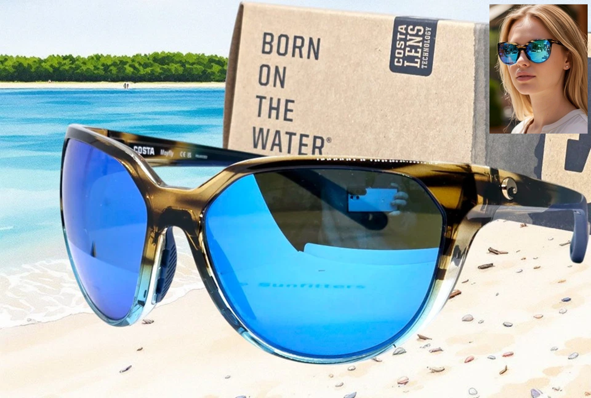 COSTA DEL MAR wahoo/blue mirror MAYFLY polarized 580G sunglasses