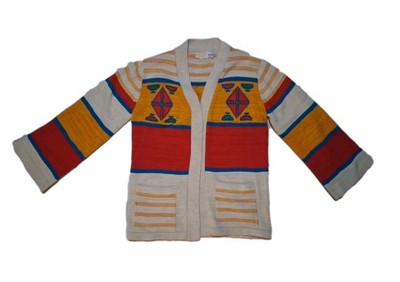Vintage W SzL Cardigan Bright Southwestern Aztec Print  Bell Sleeves  Festival 