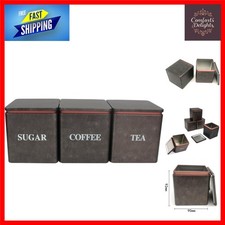 Image of Durable Tea Coffee Sugar Canister Set, Metal Food Storage Tins with Tray, 3 P...