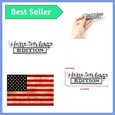 White Privilege Edition Emblem Car Side Rear Front Hood Trunk Door Badge 3D D...