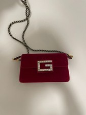 Authentic Gucci Red Suede Leather Chain Shoulder Bag