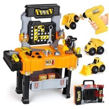 Kids Tool Bench with Electric Drill and Construction Vehicles, 2-in 24.6" Tall
