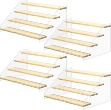 4 Pack 4 Tier Acrylic Wooden Display Stand, Clear Riser...