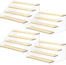 4 Pack 4 Tier Acrylic Wooden Display Stand, Clear Riser... 