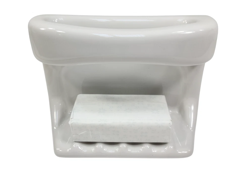 Vintage White Ceramic Soap Dish Tray Shower Washcloth Holder Mid Century Modern - Image 3 of 4