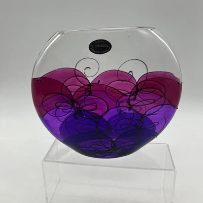 Art Glass Vase M Draksler Slovenia Hand Made Purple Swirl MCM Leadlight Effect - Image 1 of 4