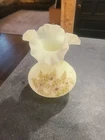 Fenton Ruffled custard glass vase with daisy pattern 7 1/2 tall