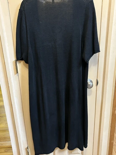 Cárdigan de algodón orgánico negro tejido plumero suéter vestido Eileen Fisher 2X 1X XL - Imagen 7 de 9