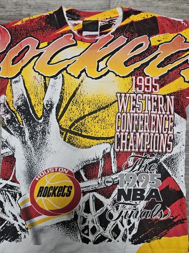 Vintage 90s Magic Johnson Aop Houston Rockets NBA Finals Shirt L All Over Print - Picture 2 of 8