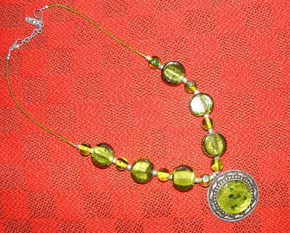 ожерелье, зеленое стекло, подвеска, Восток, VGC - Изображение 3 из 4