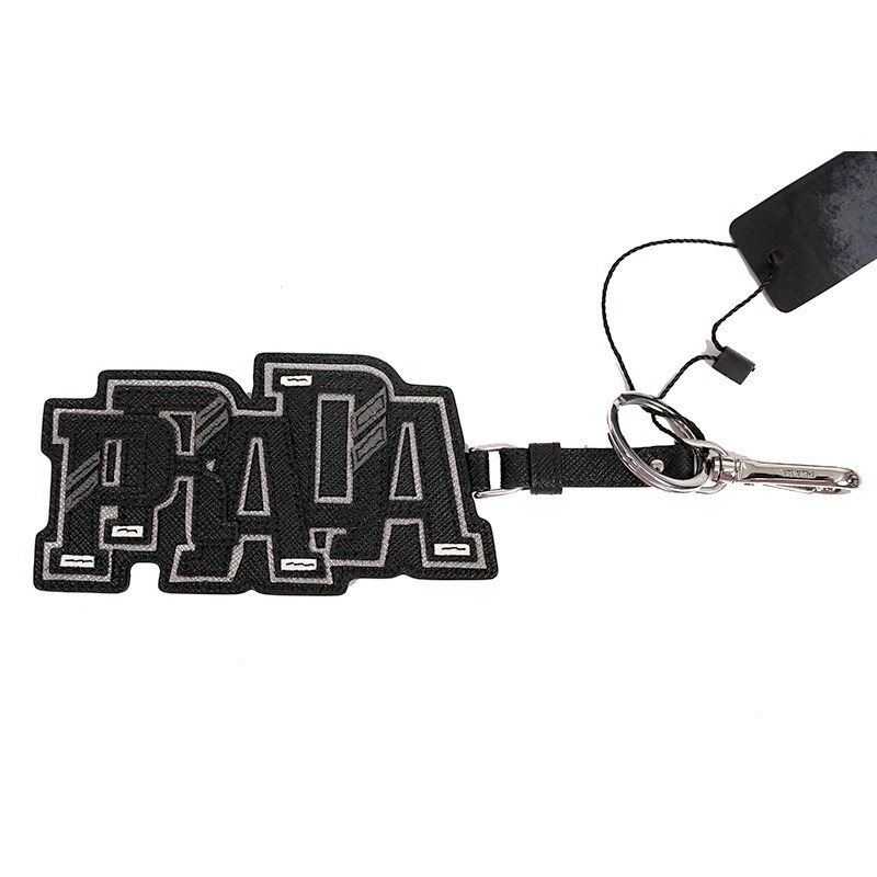 NEW $495 PRADA Preppy LOGO Gray Black SAFFIANO LEATHER Trick