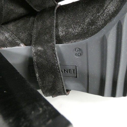 Janet & Janet Boots Black Ankle Suede High Cone Heel Buckle Faux Fur size UK 6 - Picture 7 of 15
