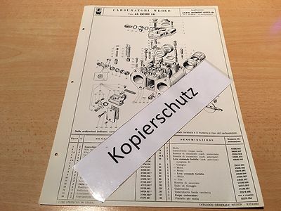 Alfa Romeo Giulia T.I. Super 2 Carburetor System, Carb Plan Weber 45 DCOE 14
