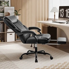 Executive Office Chair, High Back Boss Leather Chair, Lumbar Support,  Foot Rest